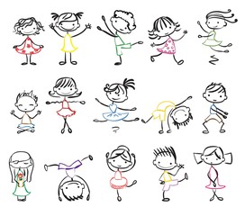 Cute doodle happy cartoon kids