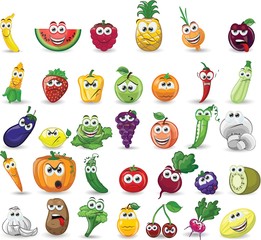 Cartoon vegetables and fruits 