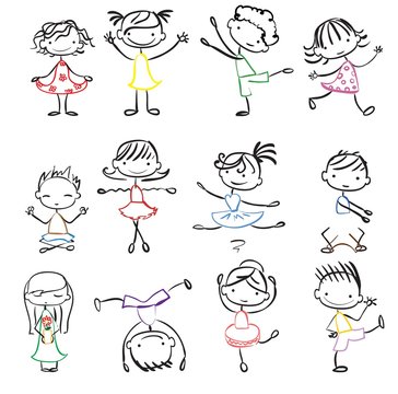Cute doodle happy cartoon kids