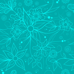 Fototapeta na wymiar Blue seamless floral repeating pattern for textile or wallpaper.