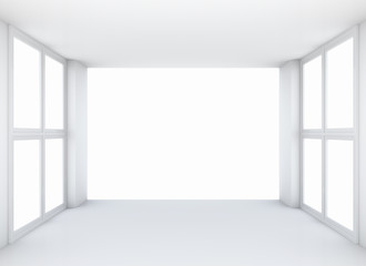 Fototapeta na wymiar Showroom with white screen on front wall