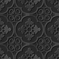 Seamless 3D dark paper cut art background 419 curve round cross kaleidoscope

