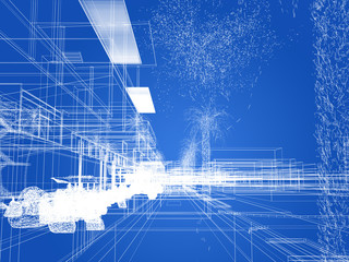 sketch design of urban ,3dwire frame render