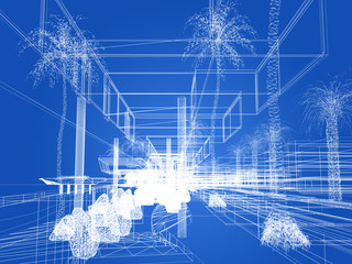sketch design of urban ,3dwire frame render