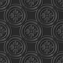 Seamless 3D dark paper cut art background 426 round circle frame cross flower

