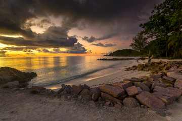 Fototapeta na wymiar Anse Kerlan beach at the sunset