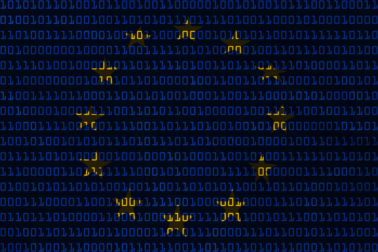 European Technology Concept - Flag of Europe in Binary Code - 3D Illustration