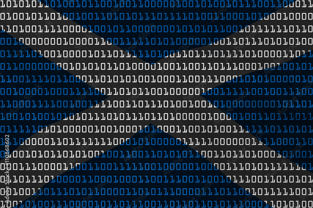 Poster scottish technology concept - flag of scotland in binary code - 3d illustration