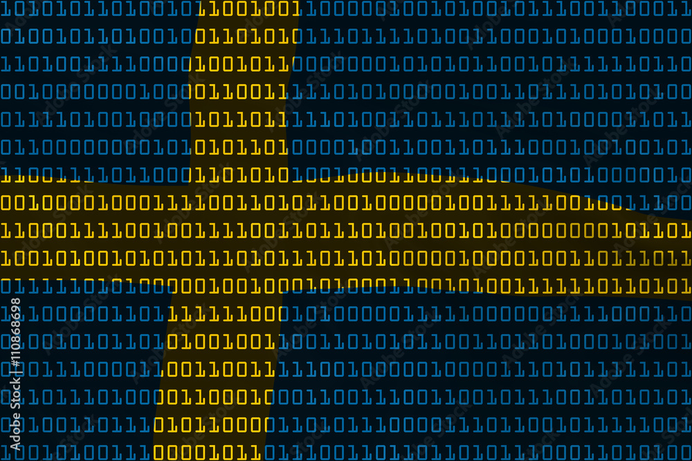 Poster swedish technology concept - flag of sweden in binary code - 3d illustration