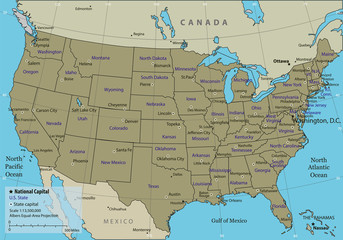 USA map with federal states. All states are selectable. Vector