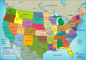 USA map with federal states. All states are selectable. Vector