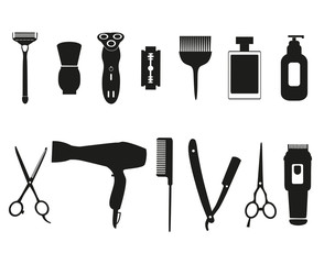 Barber tools and haircut icons set.