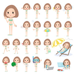 Bob hair woman green border Swimwear style