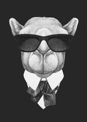 Portrait of Camel in suit. Hand drawn illustration.