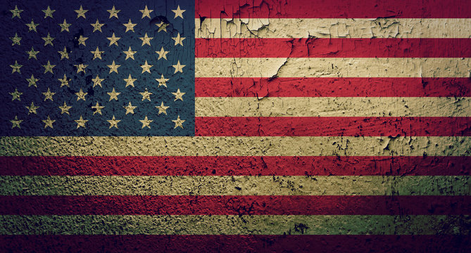 American flag on grunge wall background