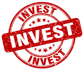 invest red grunge round vintage rubber stamp