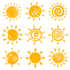 Set of handdrawn sun symbols