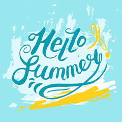 Hello Summer typographic grunge card