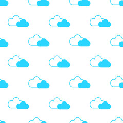 Seamless pattern of white and blue fluffy clouds for kids