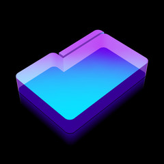 3d neon glowing Folder icon made of glass, vector illustration.