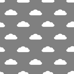 Seamless pattern of white fluffy clouds on a grey background
