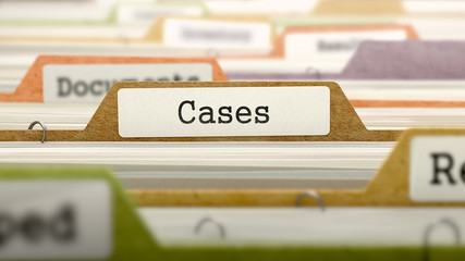 Cases - Folder Register Name in Directory. Colored, Blurred Image. Closeup View. 3D Render.