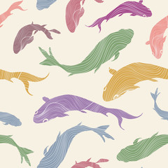 Fish seamless pattern Sketch underwater marine textured backgrou