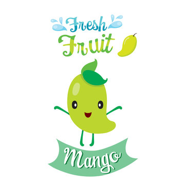 Cute Cartoon Of Mango Fruit, Banner, Logo, Tropical Fruits, Characters Design, Summer, Healthy Eating, Food, Juice
