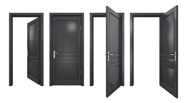 Collection of isolated black doors