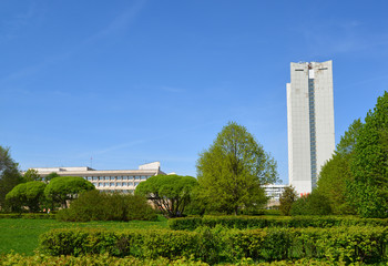 Obraz premium view of office building from Victory Park, Zelenograd