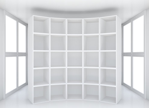 Empty shelfbook for exhibition product in room
