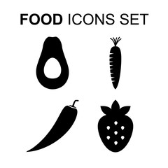 Food icons set. Silhouette fruits and vegetables vector illustra