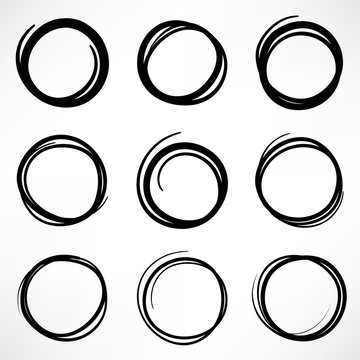 Cirle frame set Grunge round shape of scribble circles, Doodle sketch frames