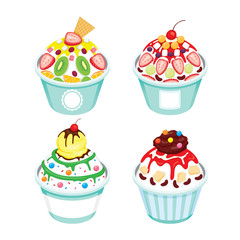 Shave Ice With Different Topping Set, Summer, Frozen Food, Eating, Icy