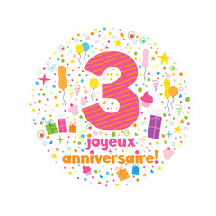 Carte JOYEUX ANNIVERSAIRE (3 ans)