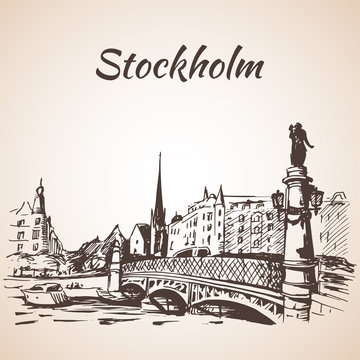 Stockholm sity street view with bridge