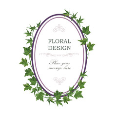 Floral frame with leaves. Oval frame isolated Flourish background