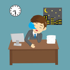 Businessman Working Late And Sleeping In Office