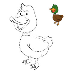 Illustration of educational game for kids and coloring book-duck