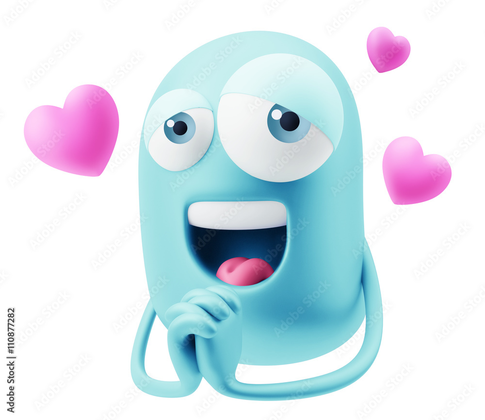 Poster emoji in love with hearts shapes.. 3d rendering.