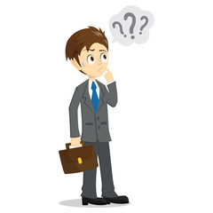 Confuse Businessman Looking At Question Mark With Bag