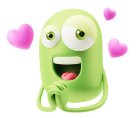 Love Emoticon Face.  3d Rendering.