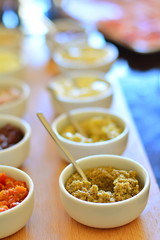 The bowls for the sauce for the esotic and delicius lunch.