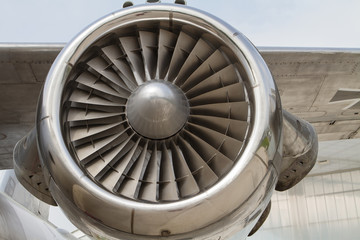the close up of an airplane engine