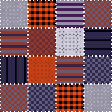 Seamless patchwork pattern in Halloween colors. Quilting. Vector illustration.