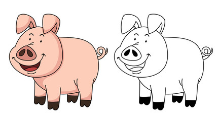 Illustration of educational coloring book-pig