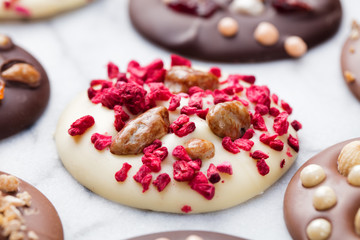 Luxury handmade chocolate mediants, cookies, bites. Traditional french Christmas dessert