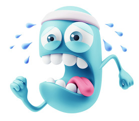 Fitness Emoticon Character Face Expression. 3d Rendering.