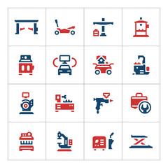 Set color icons of car service equipment