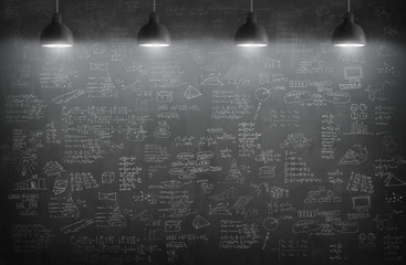 chalkboard room or blackboard texture with lamps © 4Max